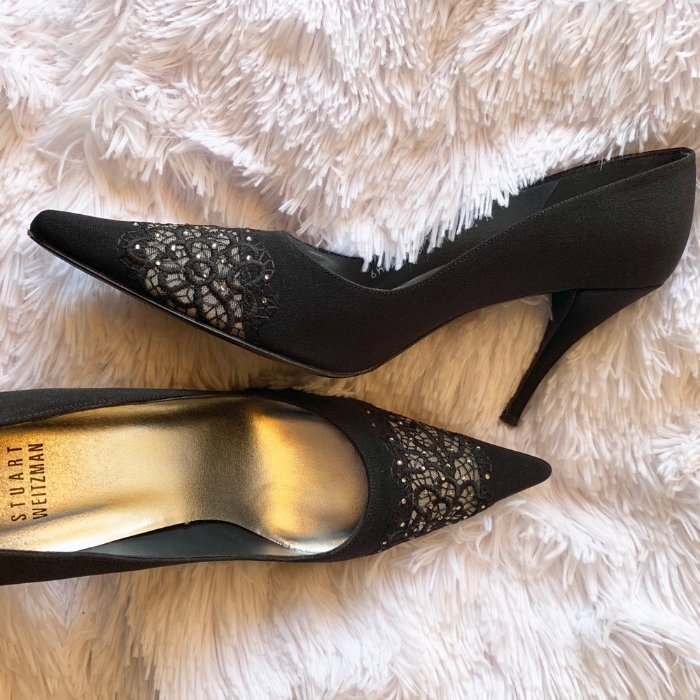 ⭐️STUART WEITZMAN  black satin heels size 7.5